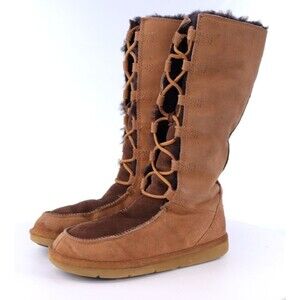 UGG Whitley Women's Moccasin Tall Boots Size 6 Sheepskin Lined Suede Brown Tan